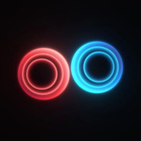 Glowing Neon Blue and Red Rings Orbiting Seamless Loop Stock-Footage 337127598