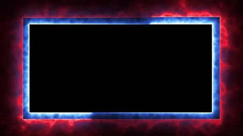 Glowing neon blue and red electric energy frame on black background Stock Footage 340545192