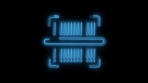 Glowing Neon Blue Barcode Scanner Icon Isolated on Black Background Modern .. Stock Footage 315654597