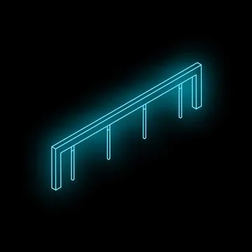 Glowing neon blue bed frame on black background Stock Illustration