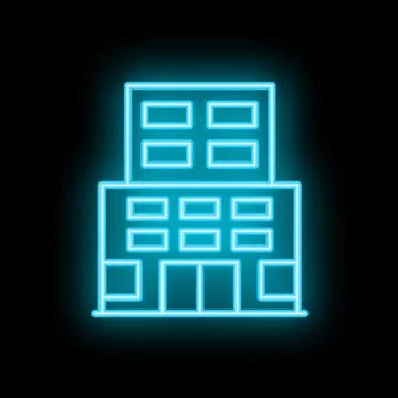 Glowing neon blue building facade on black background Ilustración de archivo