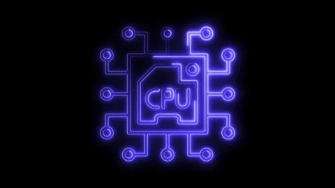 Glowing Neon Blue C P U Chip Circuit Board Technology Icon Isolated on Blac.. Stock Footage 315657241
