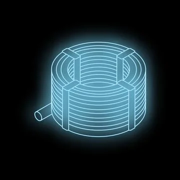 Glowing neon blue cable wire roll on black background Illustrazione stock