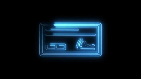 Glowing Neon Blue Check Icon Isolated on Black Background Digital Finance T.. Stock Footage 315659488
