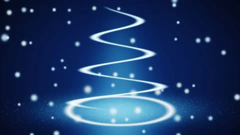 Glowing neon blue christmas tree with falling snow animation. 4K Vídeo Stock 345112162