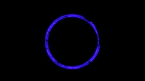 Glowing neon blue circle frame with light streaks on black background Stock Footage 346077471