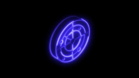 Glowing neon blue circular radar scanner icon with futuristic grid pattern .. Stock Footage 314705633