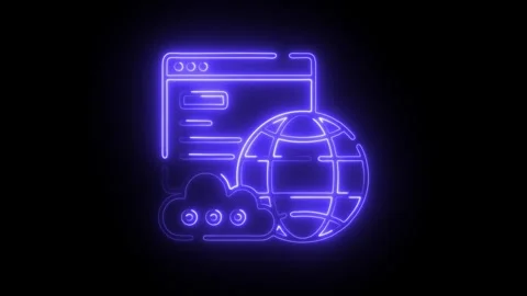 Glowing Neon Blue Cloud Computing Globe Website Interface Data Transfer Tec.. Stock Footage 314712751