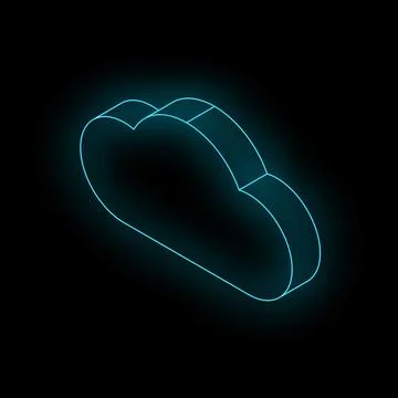 Glowing neon blue cloud computing symbol on black background Stock Illustration