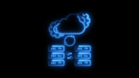 Glowing Neon Blue Cloud Sync Data Transfer Server Network Connection Techno.. Video stock 314708809