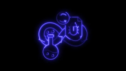 Glowing neon blue continuous integration icon with bug and flask for Dev Op.. Stock Footage 314708993