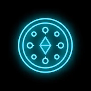 Glowing neon blue cryptocurrency mining pool on black background Stock Illustration