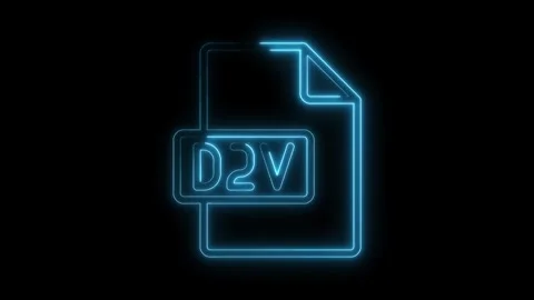 Glowing Neon Blue D2 V File Icon Isolated on Black Background Futuristic Te.. Stock Footage 314553887