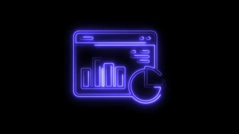 Glowing Neon Blue Data Analytics Dashboard Icon with Bar Chart and Pie Char.. Stock Footage 315654771