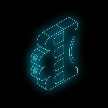 Glowing neon blue database icon isolated on black background. Servers hosti.. Stock Illustration