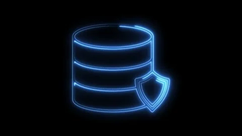 Glowing Neon Blue Database Shield Icon Isolated on Black Background Secure .. Stock Footage 315657401