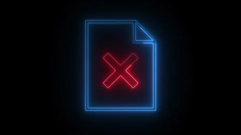 Glowing neon blue document icon with red x error symbol on black background Stock Footage 335763604
