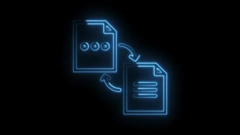 Glowing neon blue document transfer icon animation with arrows and data sym.. Stock Footage 314574085