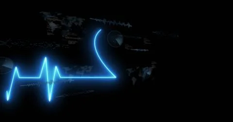 Glowing neon-blue ECG waveform sweeping across virtual dashboard with HUD Stock Illustration