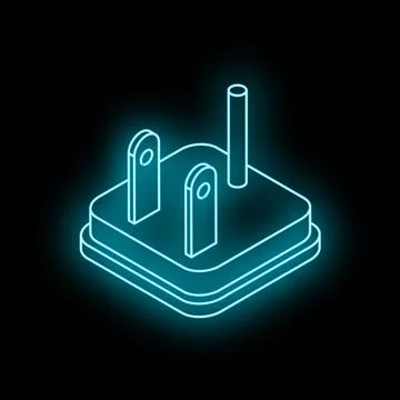 Glowing neon blue electric plug isometric icon illustration on black backgrou Stock Illustration