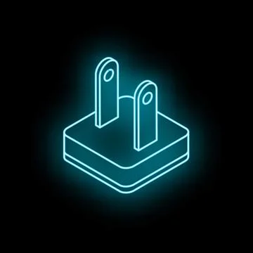 Glowing neon blue electric plug isometric icon illustration Stock Illustration