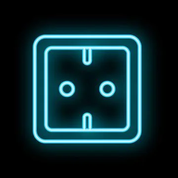 Glowing neon blue electrical socket icon on a black background Stock Illustration