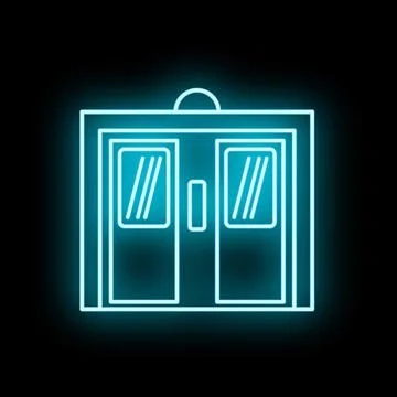 Glowing neon blue elevator door icon illustrating transportation Stock Illustration