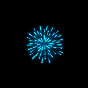 Glowing neon blue fireworks explosion on black isolated background. Stock Illustration
