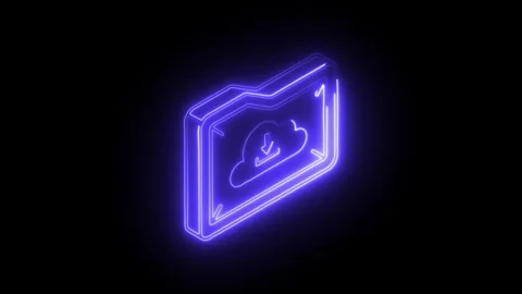 Glowing neon blue folder icon with cloud download symbol animated on black .. Stock Footage 314711155