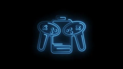 Glowing Neon Blue Gaming Controller Icon Futuristic Symbol Technology Enter.. Stock Footage 315495945