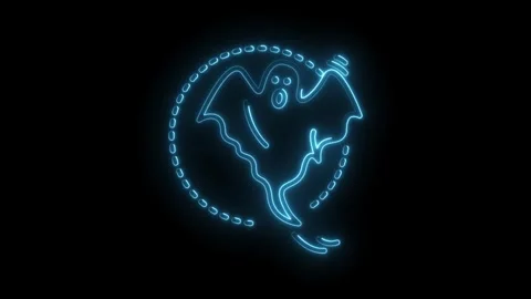 Glowing neon blue ghost animation loop on black background for halloween co.. Stock Footage 315959721