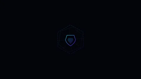 A glowing neon blue heart inside a geometric shield on a dark background Stock Footage 338310623