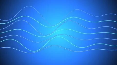 Glowing neon blue horizontal wavy lines on a dark gradient background, abst.. Illustrazione stock