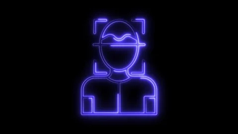 Glowing Neon Blue Human Face Recognition Icon Isolated on Black Background .. Stock Footage 315657367