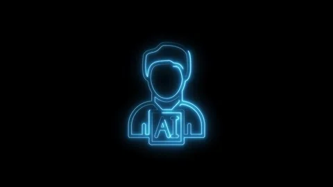 Glowing Neon Blue A I Human Icon Isolated on Black Background Futuristic Te.. Stock Footage 315655637