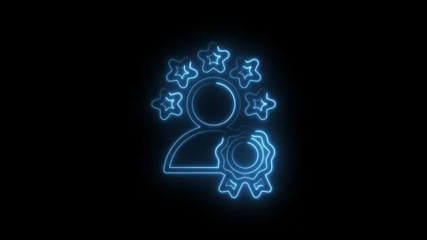 Glowing neon blue icon representing a person with stars and a medal signifying Stock Footage 333955505