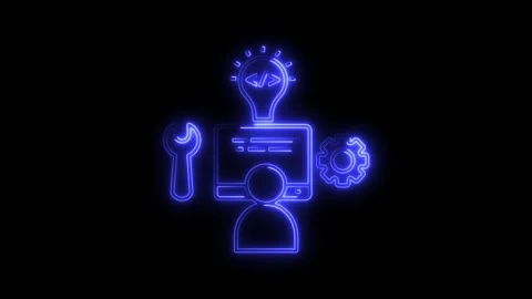 Glowing Neon Blue Icon Set Representing Technology Development Coding Progr.. Stock Footage 314708830