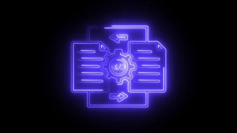 Glowing Neon Blue Icon Symbolizing Data Processing Workflow Automation and .. Stock Footage 314712929