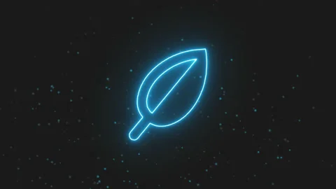 Glowing Neon Blue Line Leaf Icon Animation Stock Footage 197375637
