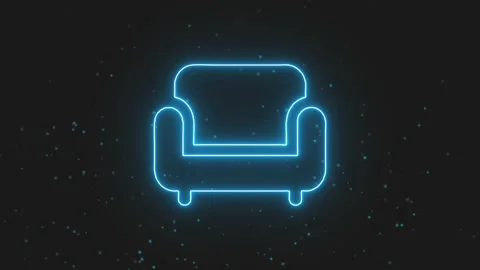Glowing Neon Blue Line Sofa Chair Sign Animation Stock Footage 197375294