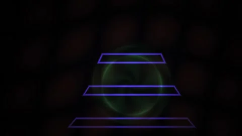 Glowing neon blue lines forming a futuristic pyramid shape with a circle. Stock Footage 336698036