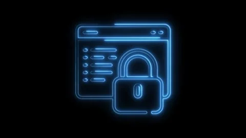 Glowing Neon Blue Lock Icon on Dark Background Secure Digital Data Protecti.. Stock Footage 315654873