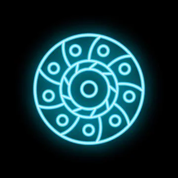 Glowing neon blue mandala pattern on a black background Stock Illustration