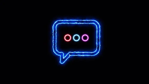Glowing Neon Blue Message Bubble Forming Against Black Background Stock Footage 303467391