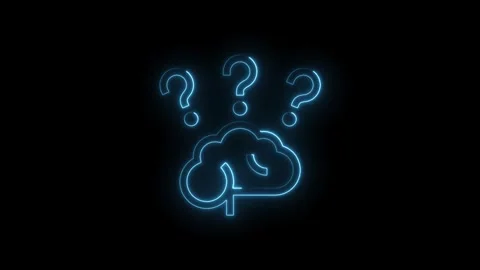 Glowing Neon Blue Question Mark Icons Above Stylized Brain Cloud Symbol Abs.. Stock Footage 314551159