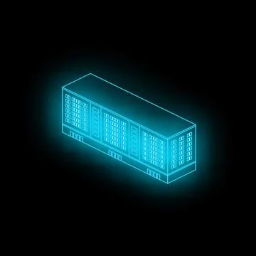 Glowing neon blue ram memory module on black background 스톡 일러스트
