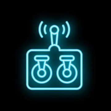 Glowing neon blue remote control icon is isolated on a black background Stock Illustration