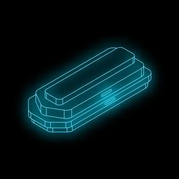 Glowing neon blue server rack on black background 스톡 일러스트