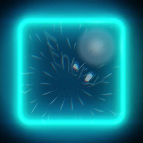 Glowing Neon Blue Square Frame with "Energy" Text and Abstract Glitch Sunburst A 스톡 동영상 345838616