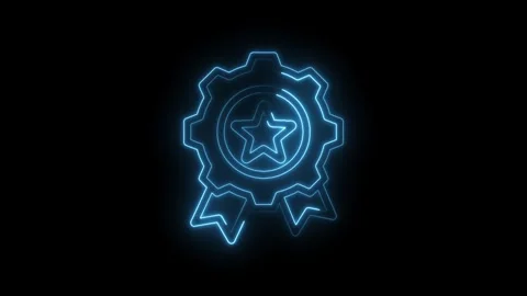Glowing neon blue star and gear badge on black background animated illustrati Stock Footage 346000098
